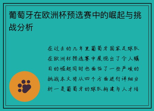 葡萄牙在欧洲杯预选赛中的崛起与挑战分析